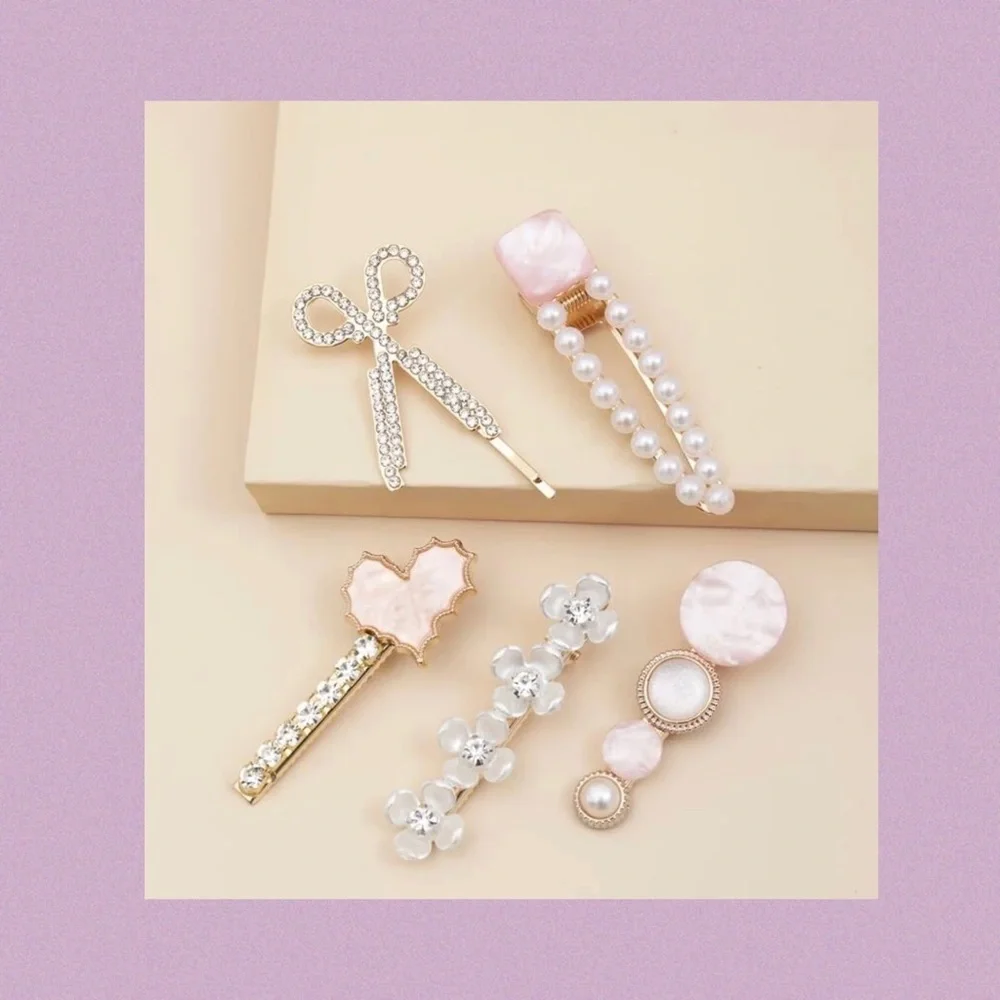 Fashion Hair‎ Clips Set, New Pearls and Acrylic Resin Hair Clips